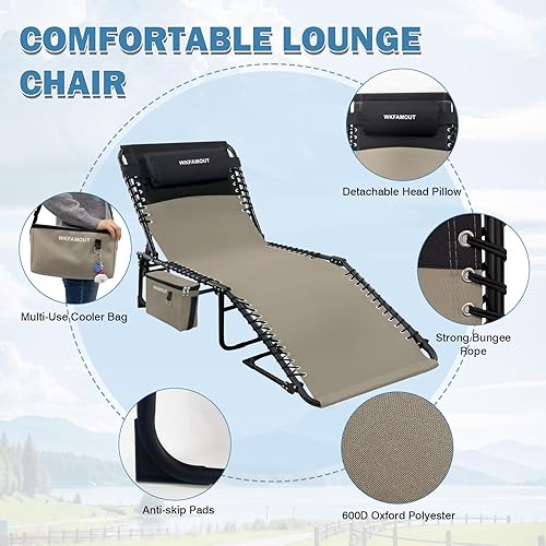 Miniatura 4 de Sillón plegable para exteriores con bolsa térmica aislada, portátil para patio exterior, tumbona, 5 posiciones con almohada para playa, tomar el