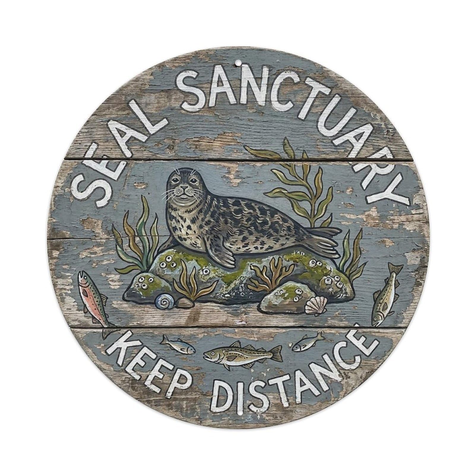 Seal Sanctuary Keep Distance Vintage Metal Tin Sign Plaque Wall Decor for Cafe, Club Bar, Office, Garden Metal Poster 8x8Inch