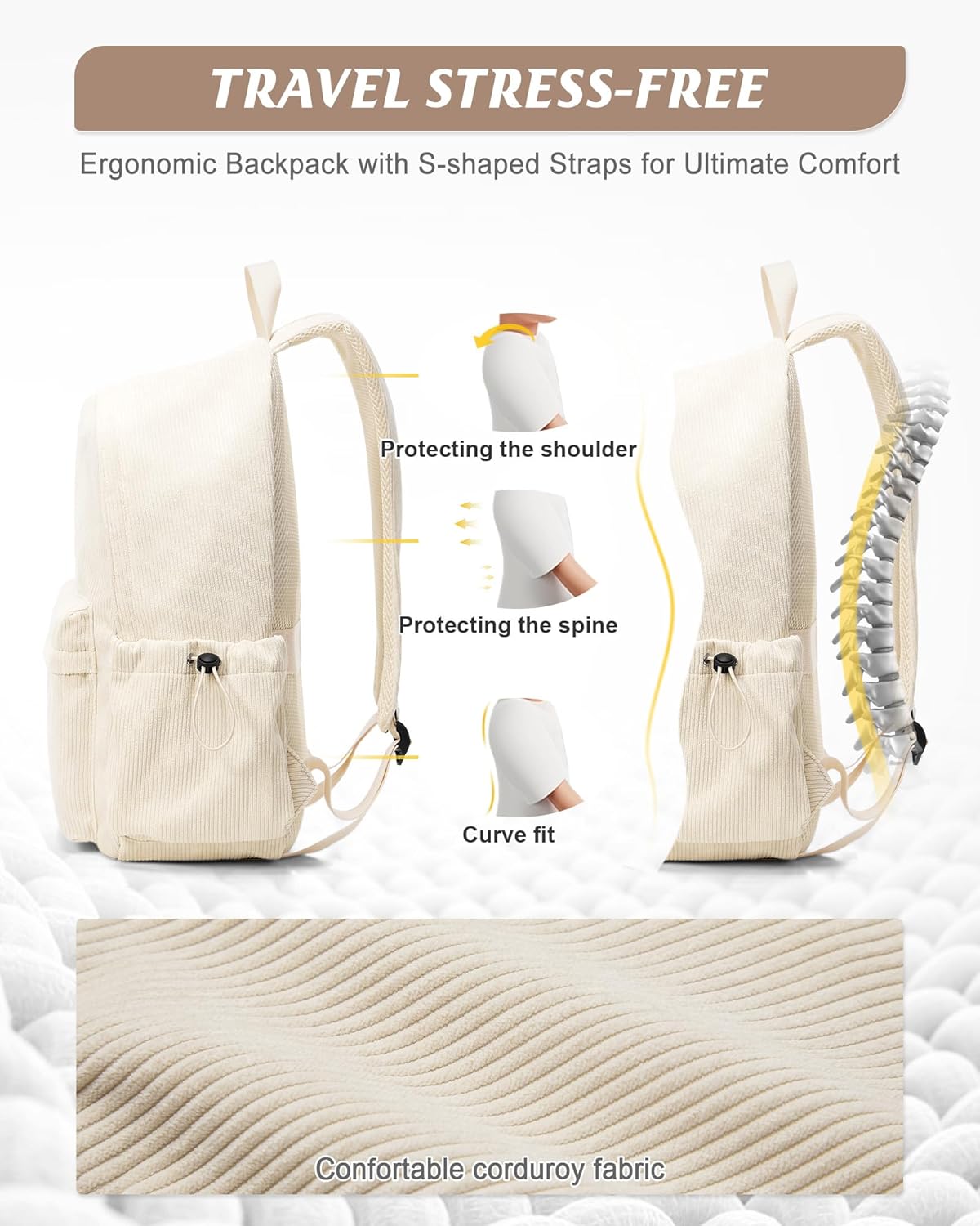 Classic Backpacks For School Teens Girls Boys, Lightweight Casual Daypacks Middle Students Backpck, Cute High School Bookbag, Simple College Backpack for Women Men(Beige) - Image 6