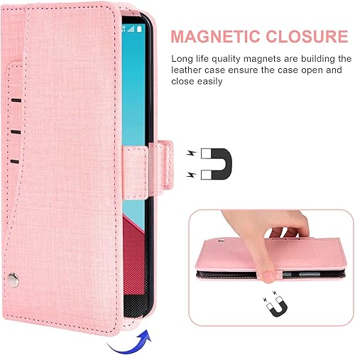 Miniatura 4 de Asuwish Funda tipo cartera compatible con LG G4, protector de pantalla de vidrio templado y funda de cuero con tapa para tarjetas, accesorios