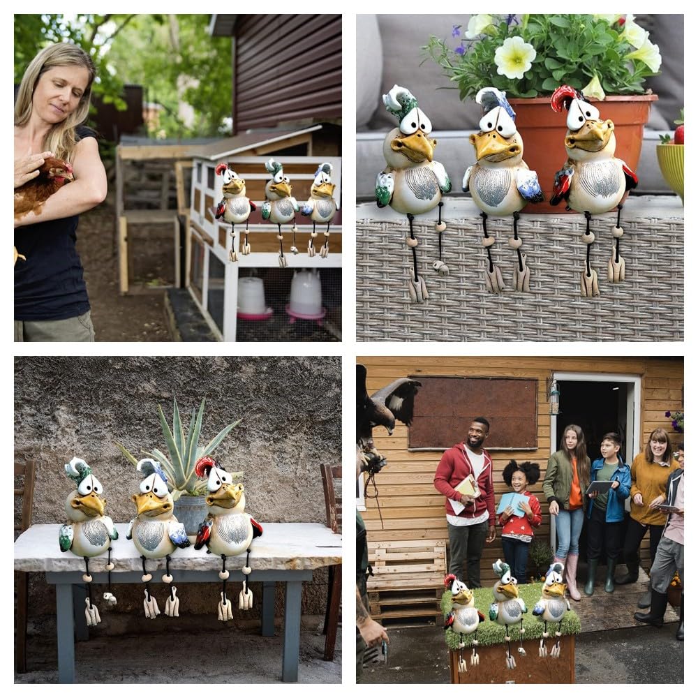 Lot De 3 Poules Drôles En Résine – Statues De Poulet Pour Jardin, Pelouse, Patio Ou Terrasse – Décoration Extérieure Amusante Et Résistante