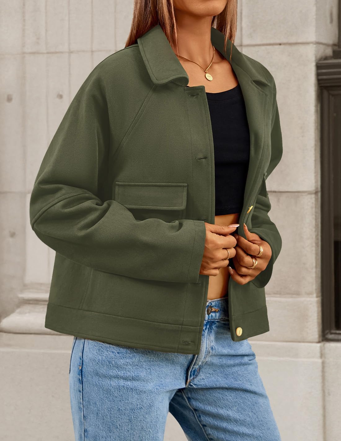 ZESICA Womens 2026 Spring Faux Suede Cropped Jackets Coats Casual Button Down Barn Vintage Trendy Shackets - Image 4