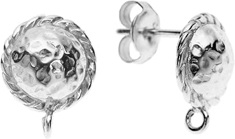 2PCS .925 Sterling Silver Round Hammered Shield Stud Earring Loop Post 9.5mm Bright Antique Gold Tone