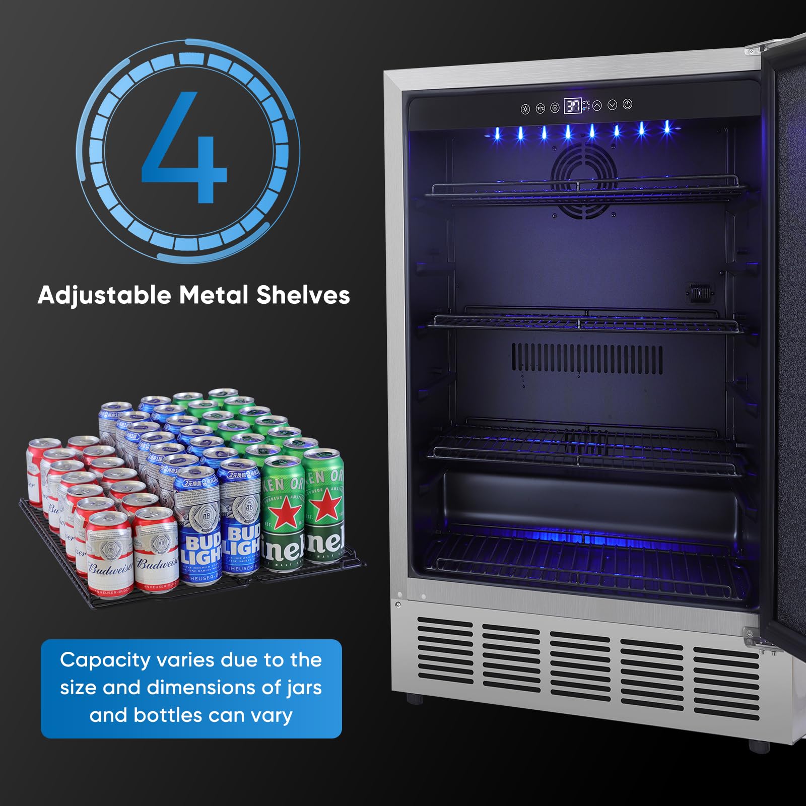 Mzavp 24 Inch Outdoor Beverage Refrigerator, Stainless Steel Beverage Fridge 180 Can Under Counter Built-In/Freestanding, Waterproof, Fast Cooling, Low Noise - Outdoor Refrigerator For Home And Patio on Fridge.com - View 3
