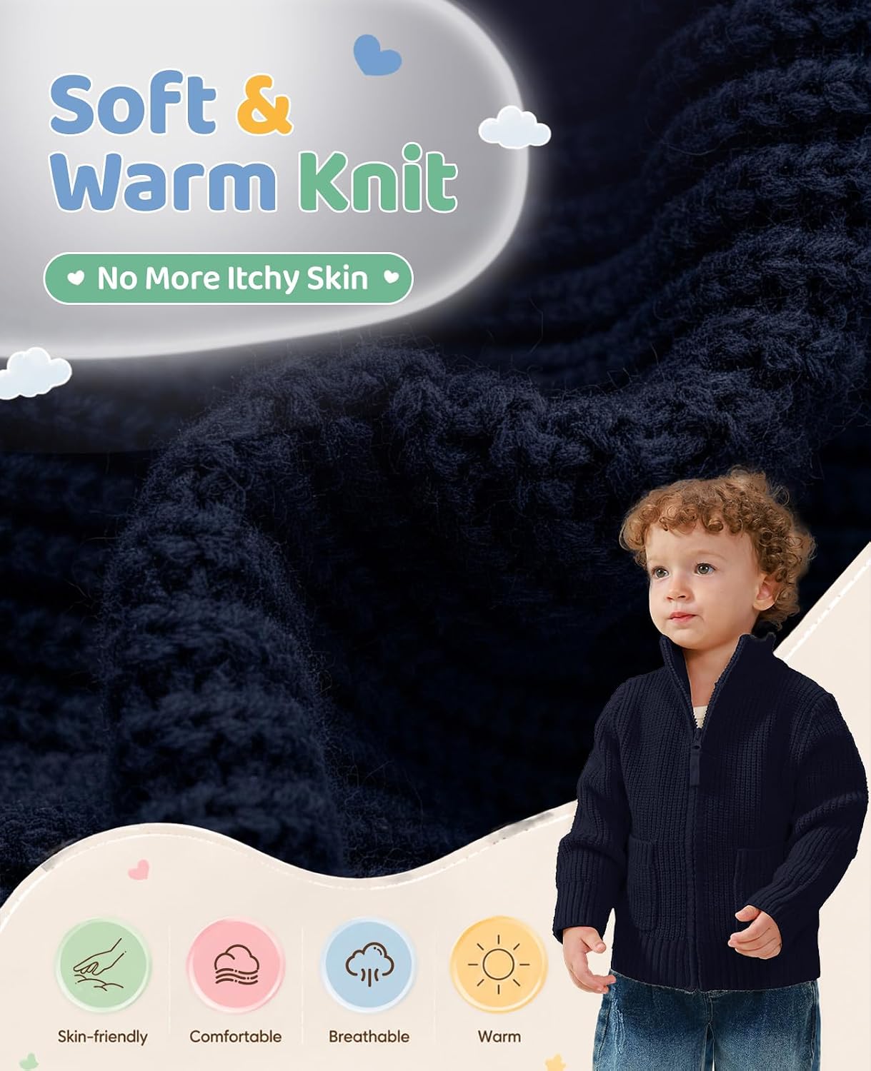 UVIPC Infant Toddler Boys Knit Cardigan Sweater Mock Neck Sweaters 18M-4T