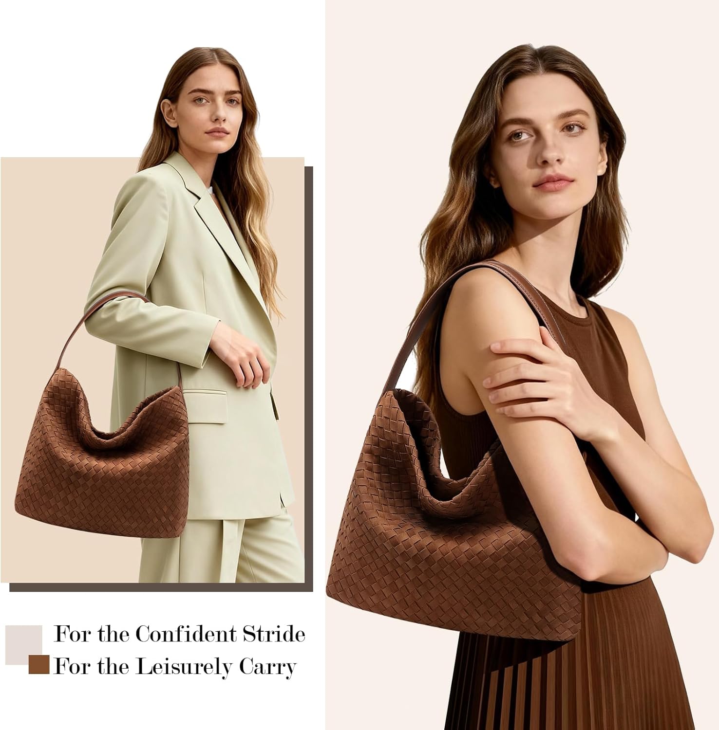 Woven Suede Shoulder Bag for Women Slouchy Suede Woven Hobo Bag Tote Elegant Handbag Shoulder Satchel Bag for Work Travel - Image 6