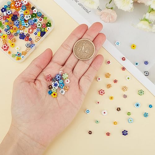 Miniatura 10 de OLYCRAFT 236 cuentas de vidrio Millefiori hechas a mano, 3 estilos, cuentas de flores de vidrio blanco, cuentas de mosaico sueltas para joyería,