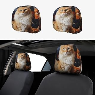Car Headrest Cover Personalized Stretchy Breathable Universal Headrest Covers Car Accessories Cats Animals Headrest Cover for Cars, Sedans, Vans, Trucks, 2 Pack