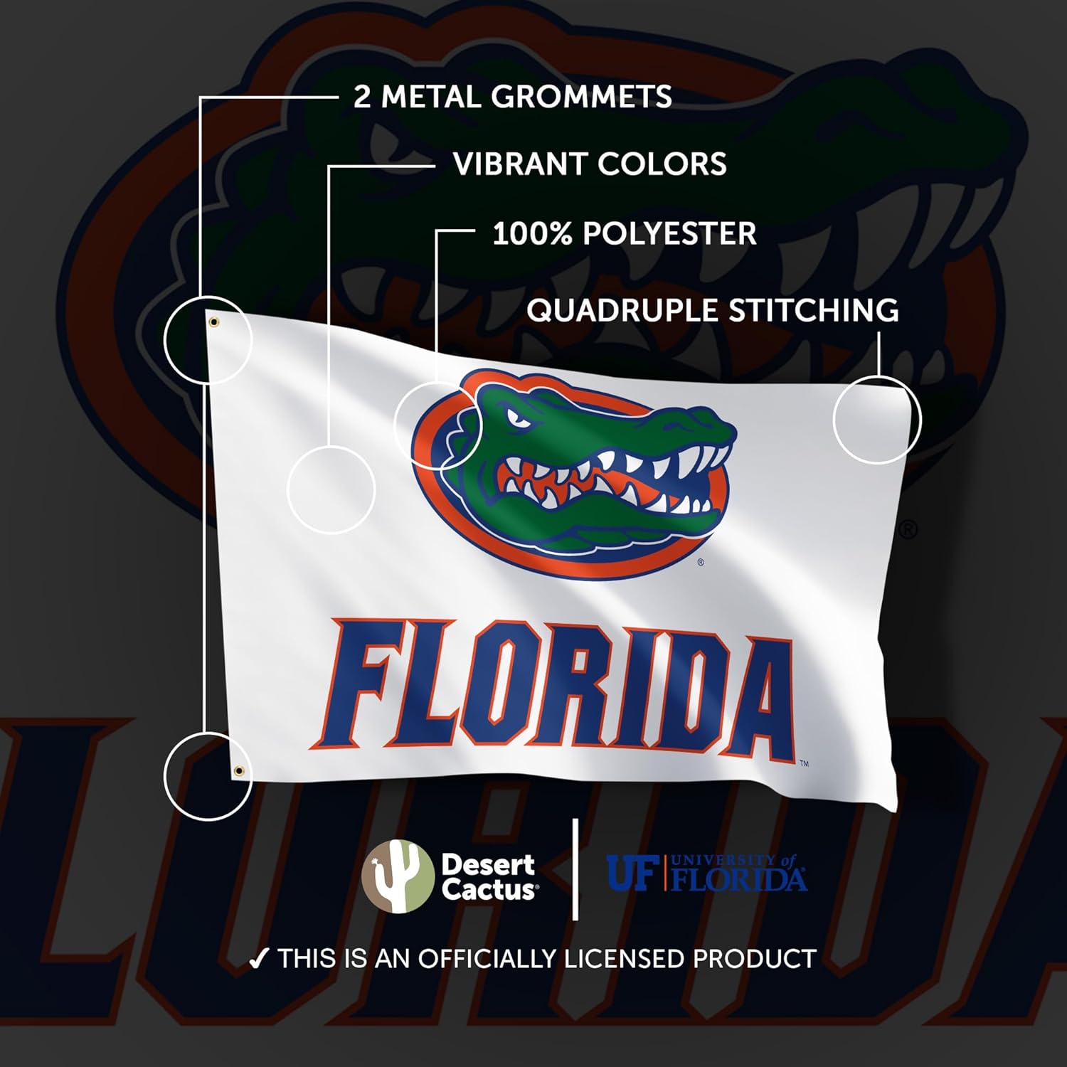 Desert Cactus University of Florida UF Flag - 3 x 5 Feet Gators Banner, Indoor/Outdoor Durable Fabric, 100% Polyester Design (Style S) - Image 4