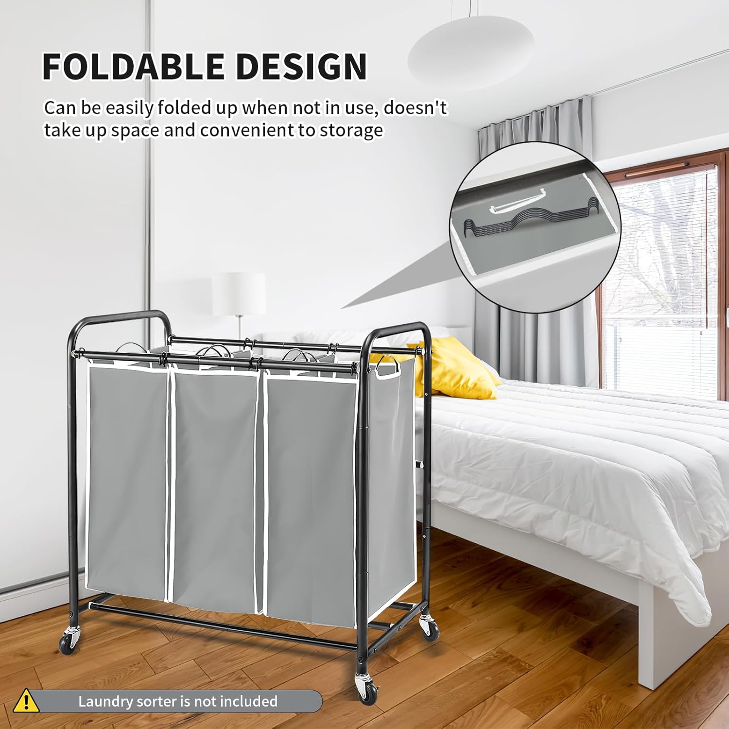 3 Bag Laundry Sorter Replacement Bags with 6 Handles, Jhua 3 Pack Large Hamper Cart Removable Replacement Bags, 600D Laundry Hamper Liner Laundry Storage Organizer, 14.9x9.0x21.7in