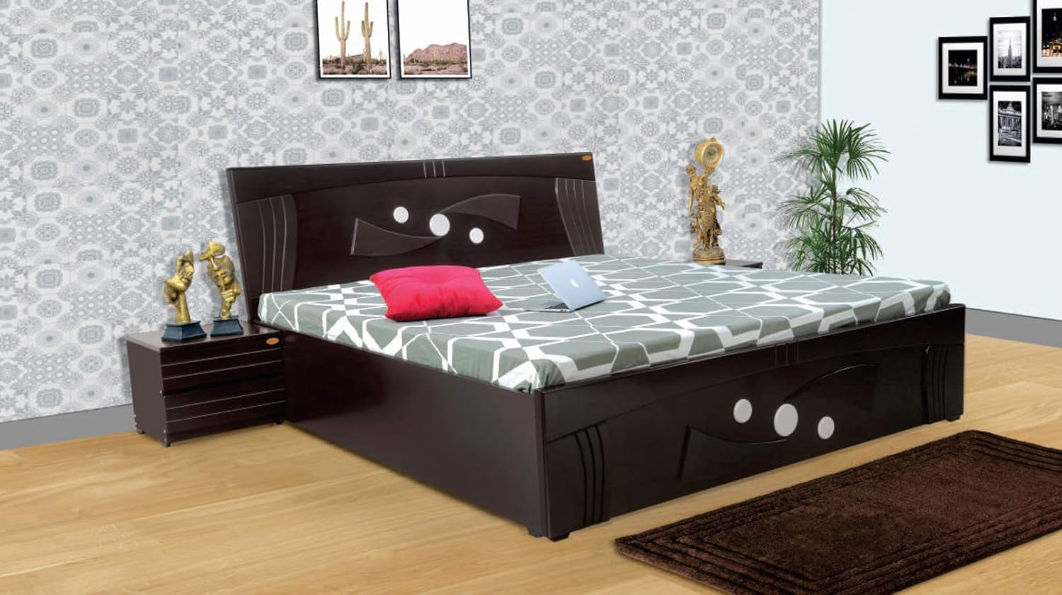 ELTOP Wooden Double Bed Furniture for Bedroom Living Room King Size