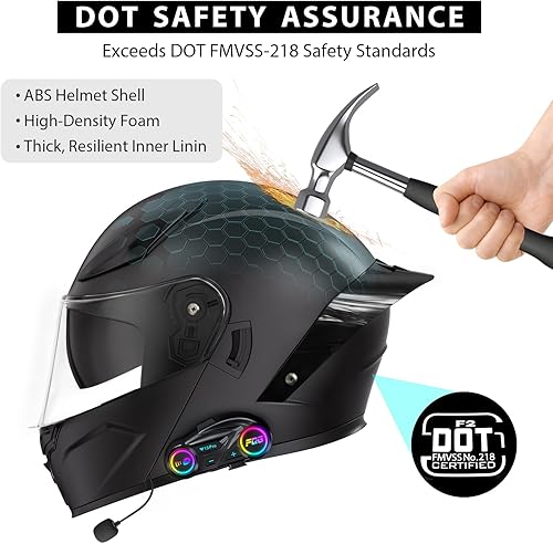 Miniatura 6 de Casco de motocicleta con Bluetooth, casco modular de motocicleta abatible con auriculares de intercomunicación Bluetooth, cascos de doble visera