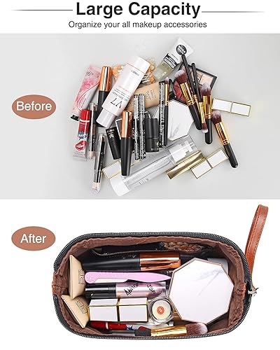 Miniatura 2 de Relavel Bolsa de maquillaje pequeña de viaje para mujeres, bolsa de brochas de maquillaje, portátil, de 2 capas, gran capacidad, organizador de