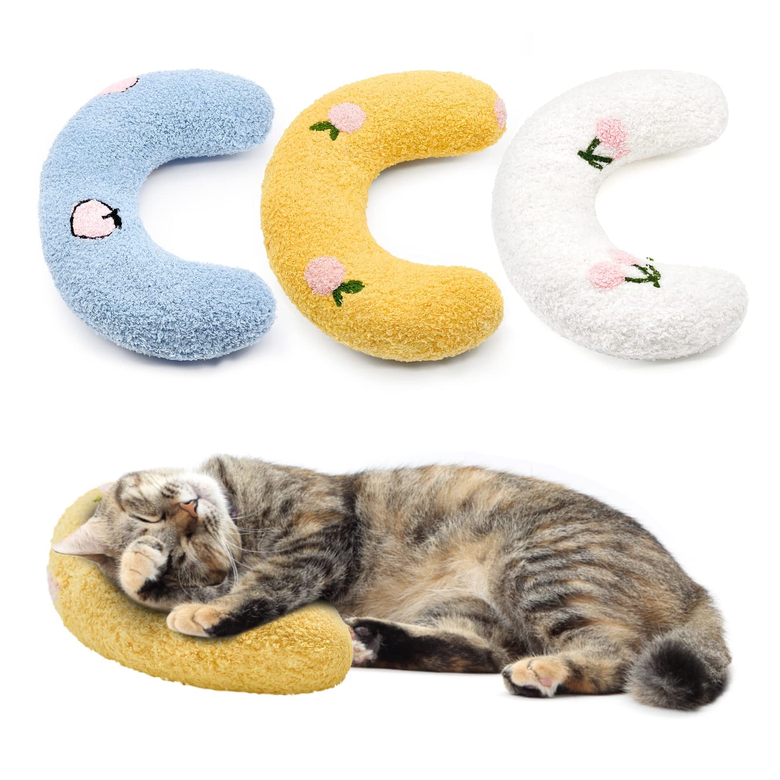 Pillow for Cats, Ultra Soft Fluffy Pet Calming Toy Half Donut Cuddler, Deep Sleep U-Shaped Accompanying Small Pillow, Protect Pet's Cervical Spine for Joint Relief Sleeping Improve Machine Washable