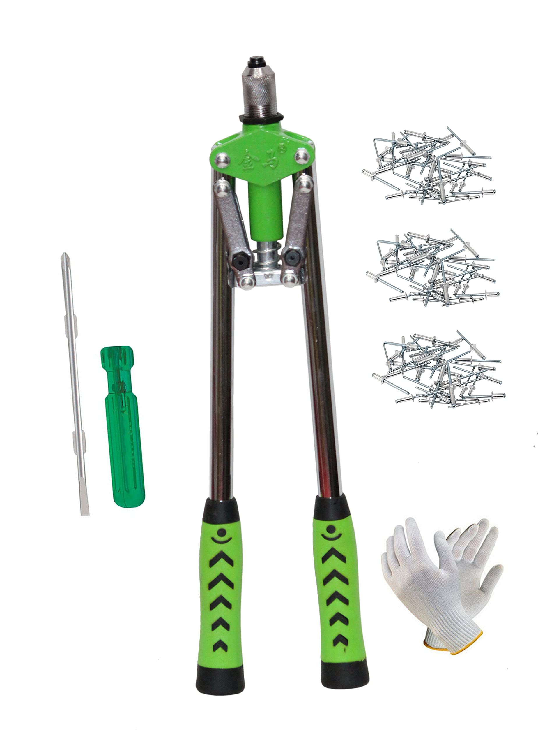 Digital Craft Rivet Gun Kit 60 Pcs Rivets, Anti-Slip Hand Riveter Set, 3 Sizes of Rivet Heads Hand Riveter 17" Inch,6Inch 2 in 1 Screw Driver