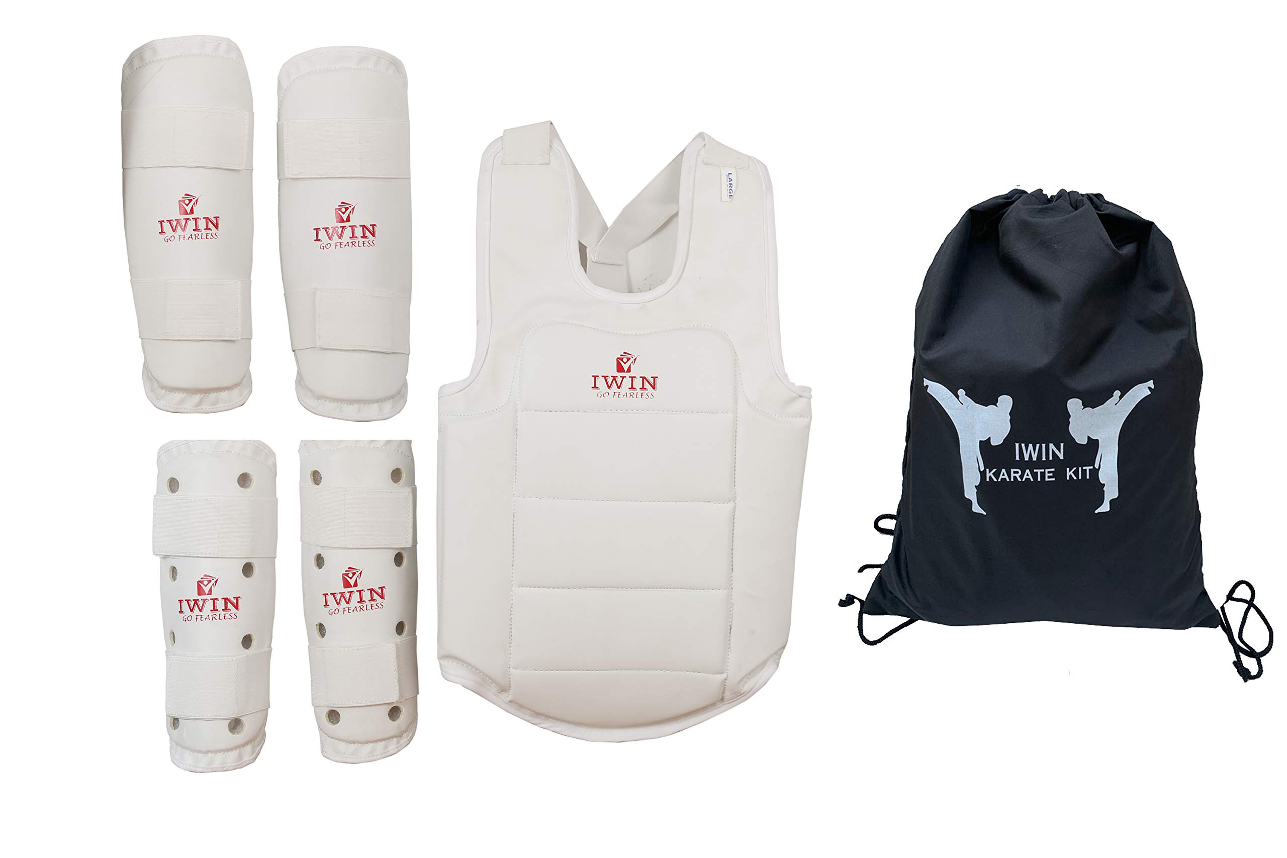 IWIN Synthetic PU Approved Karate Kit With Bag, Medium (White)