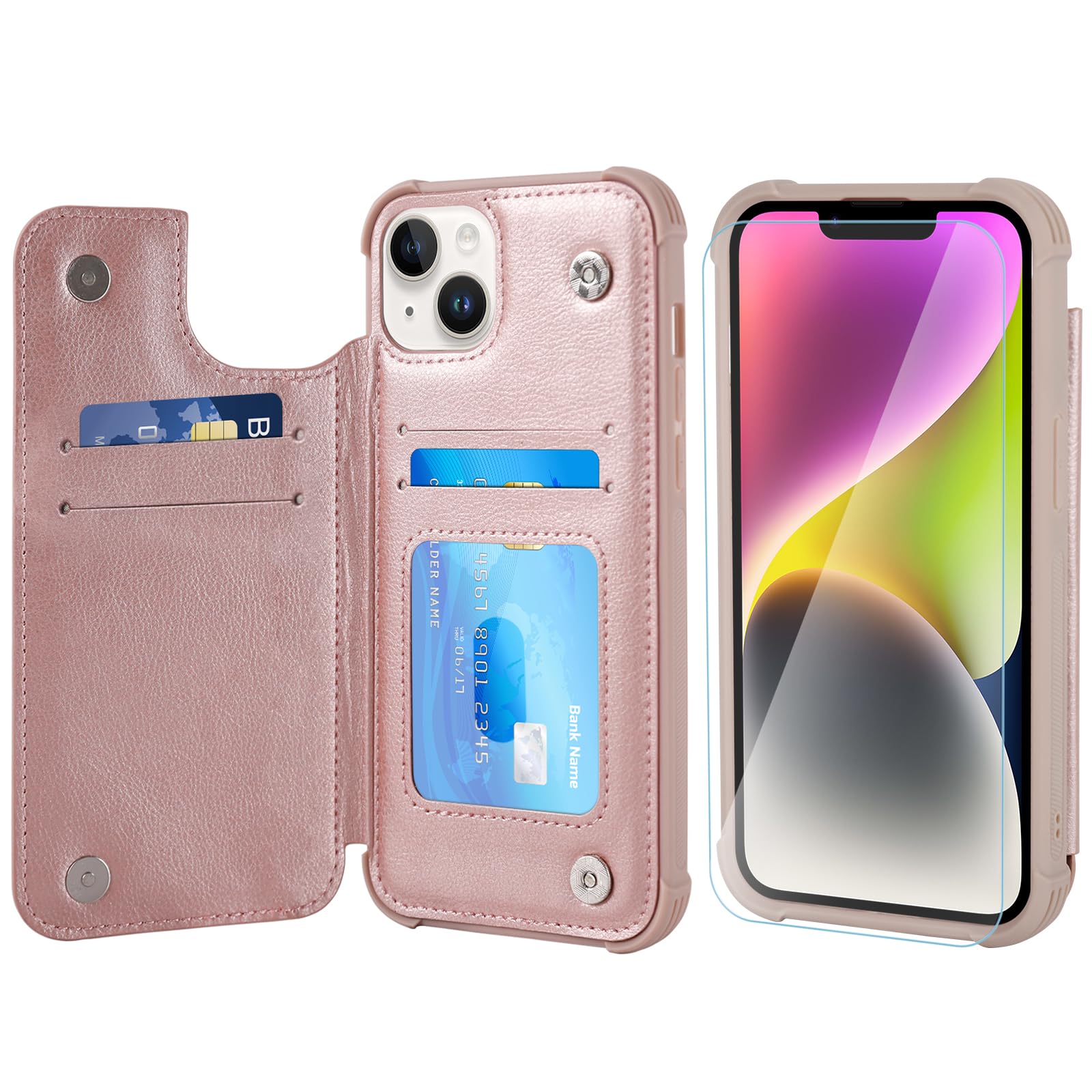 VANAVAGY Wallet Case Compatible for iPhone 14/13 for Women Men, PU Leather Flip Phone Case Cover Fits Magnetic Car Mount w...