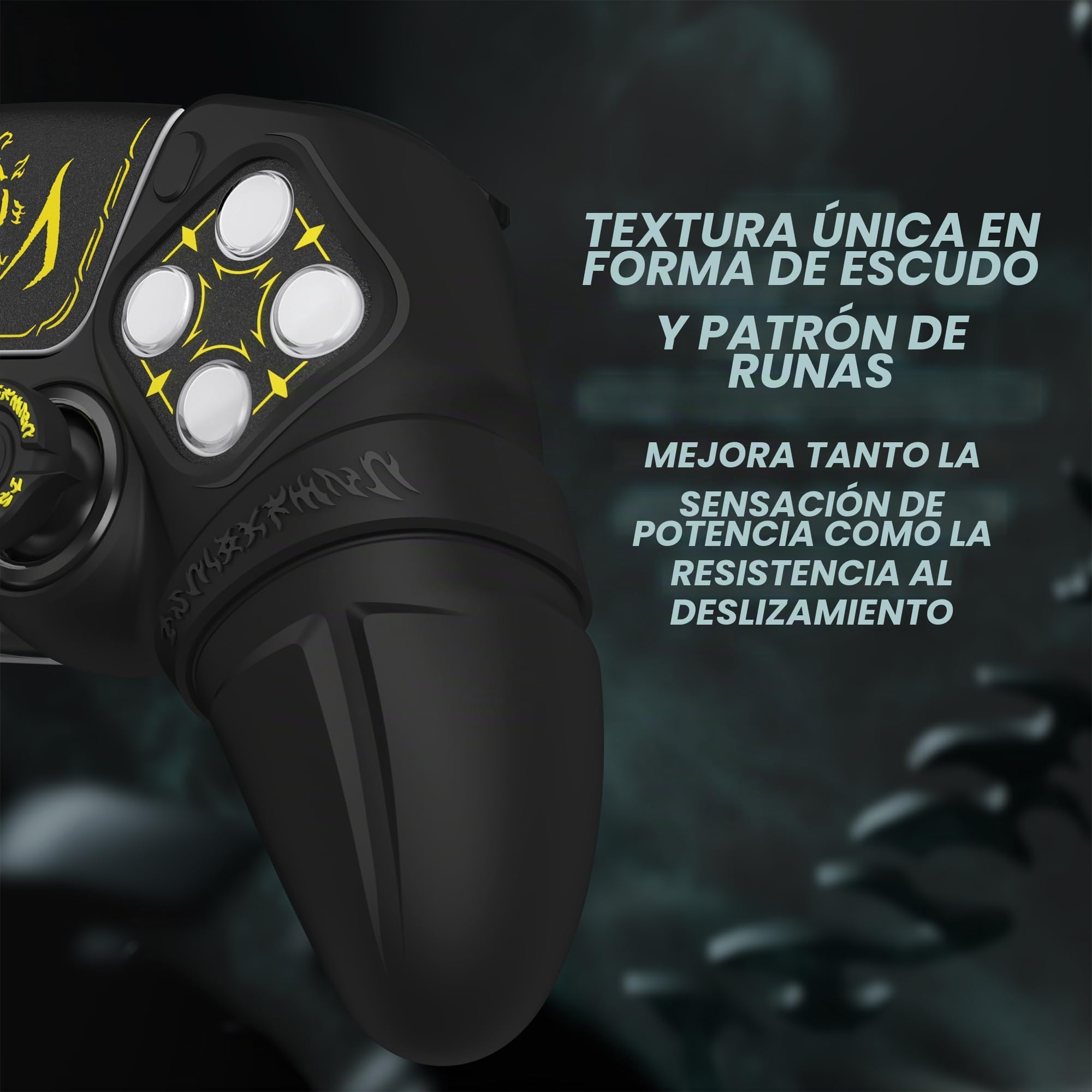PlayVital Funda de Silicona para ps5 - Cubierta Protectora con Tapas de Joystick y Pegatinas para Panel Táctil y D-Pad, Compatible con ps5 Base de Carga (Edición Runes - Negro)