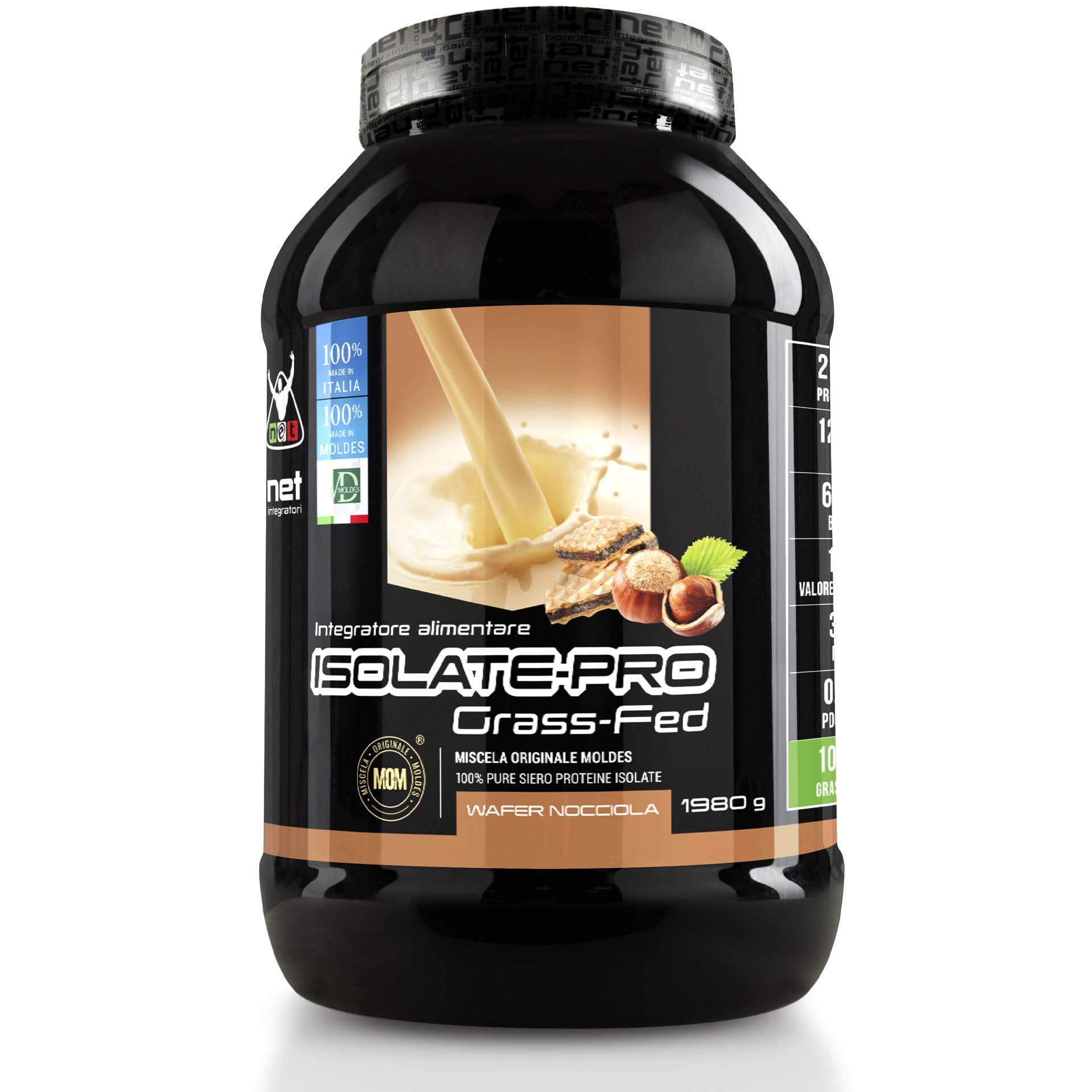 Net Integratori ISOLATE PRO Grass Fed – 1980g Wafer Nocciola - Proteine Isolate Con EAA Aminoacidi Essenziali E BCAA - Massimizza La Sintesi Proteica e La Crescita Muscolare