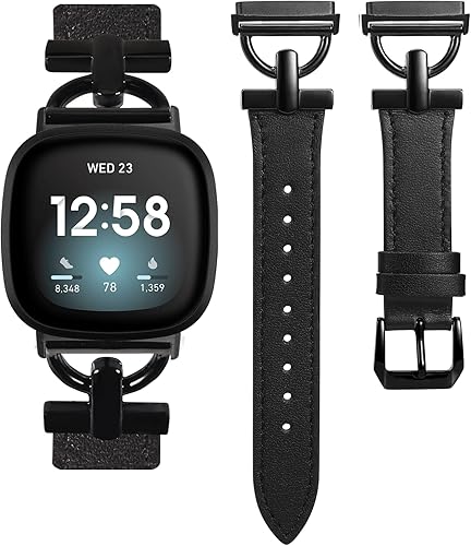 Wearlizer Correa de cuero compatible con Fitbit Versa 3/4 Sense 2, correa de cuero elegante con hebilla de metal en forma de D para reloj