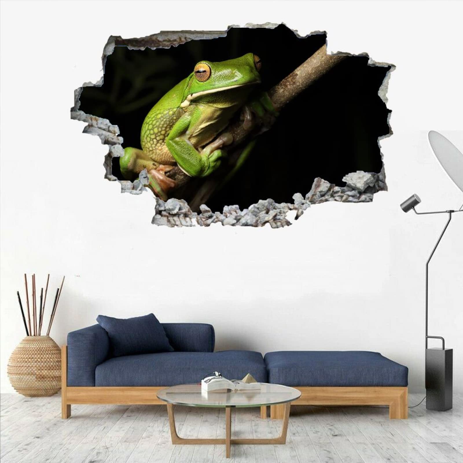 Rana Decalcomanie Da Muro 3D Smashed Art Decor Ramoscelli Tatuaggi Da Parete Wall Stickers Sfondo Nero Per Ragazze Bambini Adesivo Murale Regalo Per La Casa 80x120cm