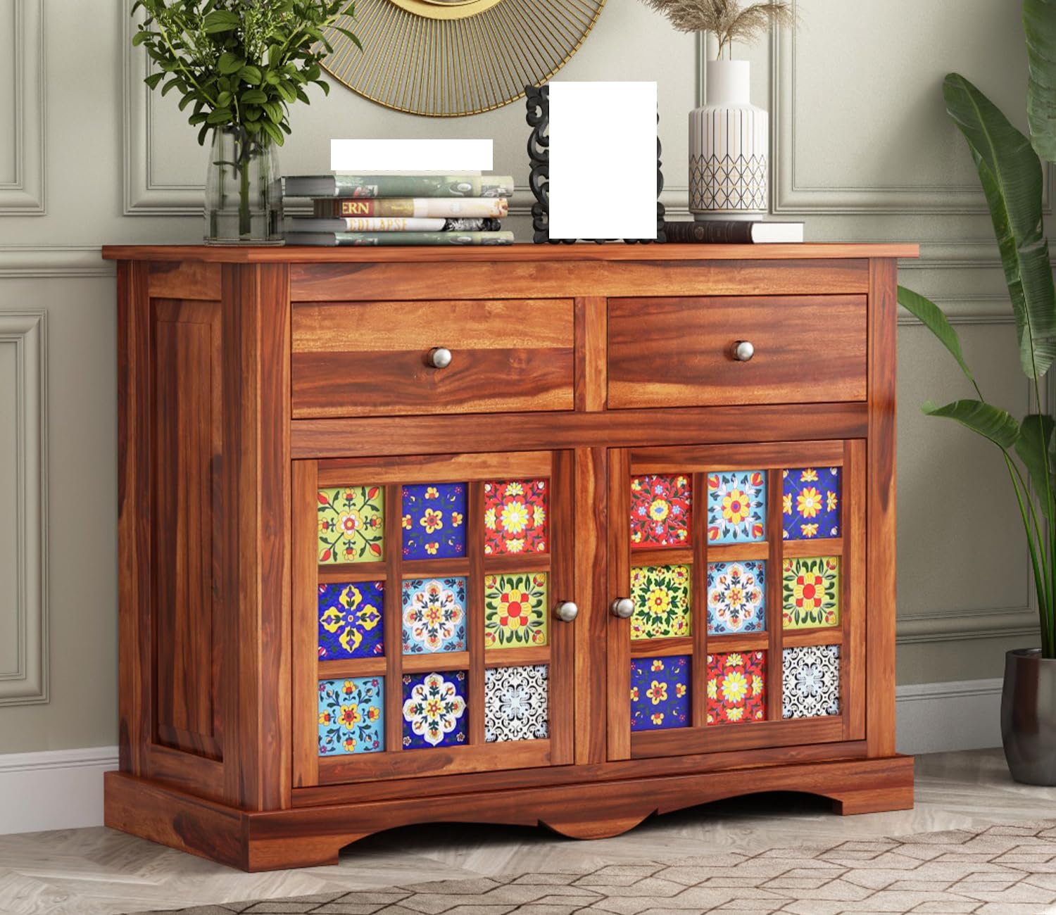 Bedosoft Furniture Solid Sheesham Wood Wooden Cabinet Sideboard with 2 Drawers and 2-Door Storage for Your Living Room, Bedroom (Design 60)-picture-30