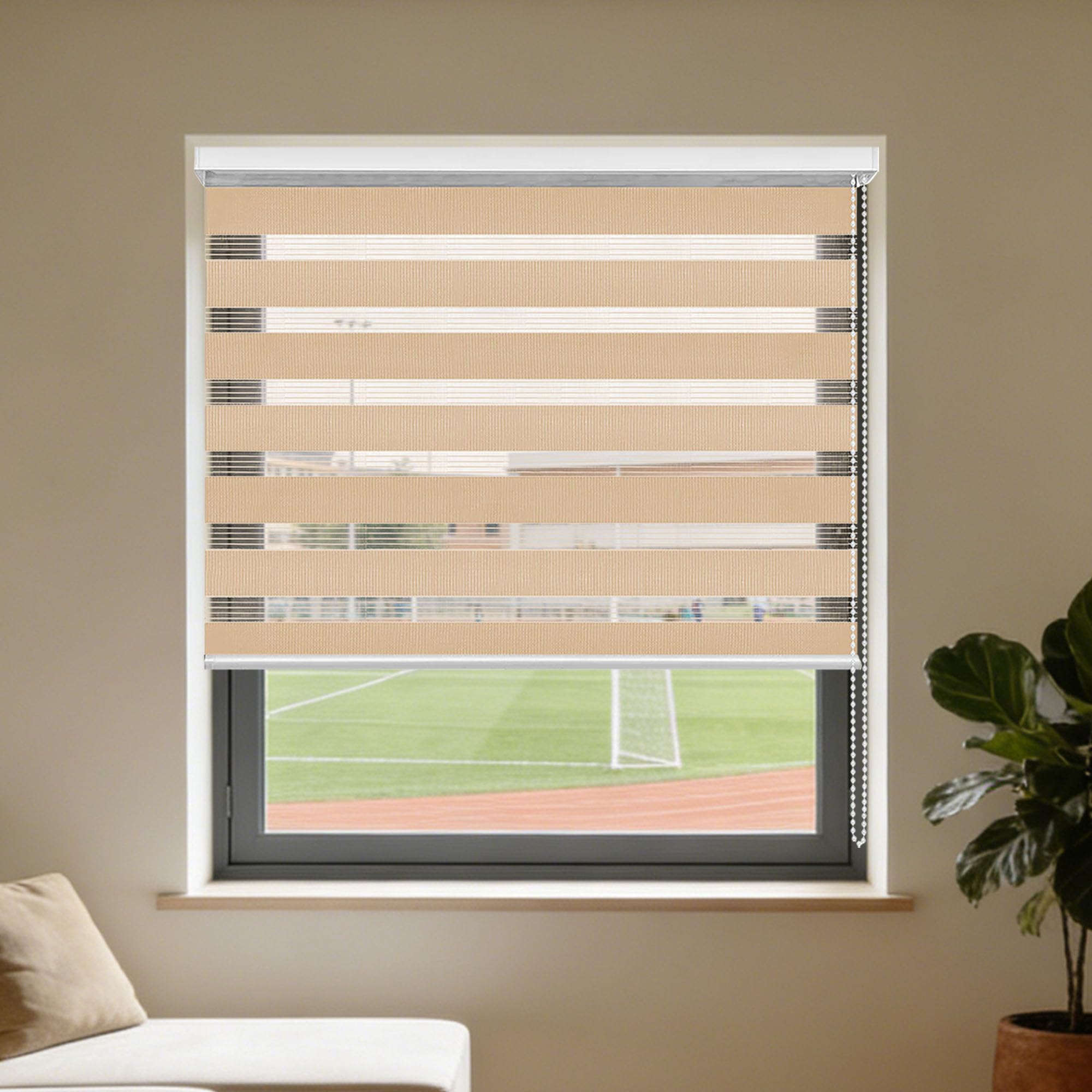 Store Enrouleur Jour Nuit de Double Tissu 68 x 130 cm Double Tissu Stores Intérieures Protection Solaire Voilages Intérieurs pour Fenetre Chambre Adulte Salon Moderne, Brun