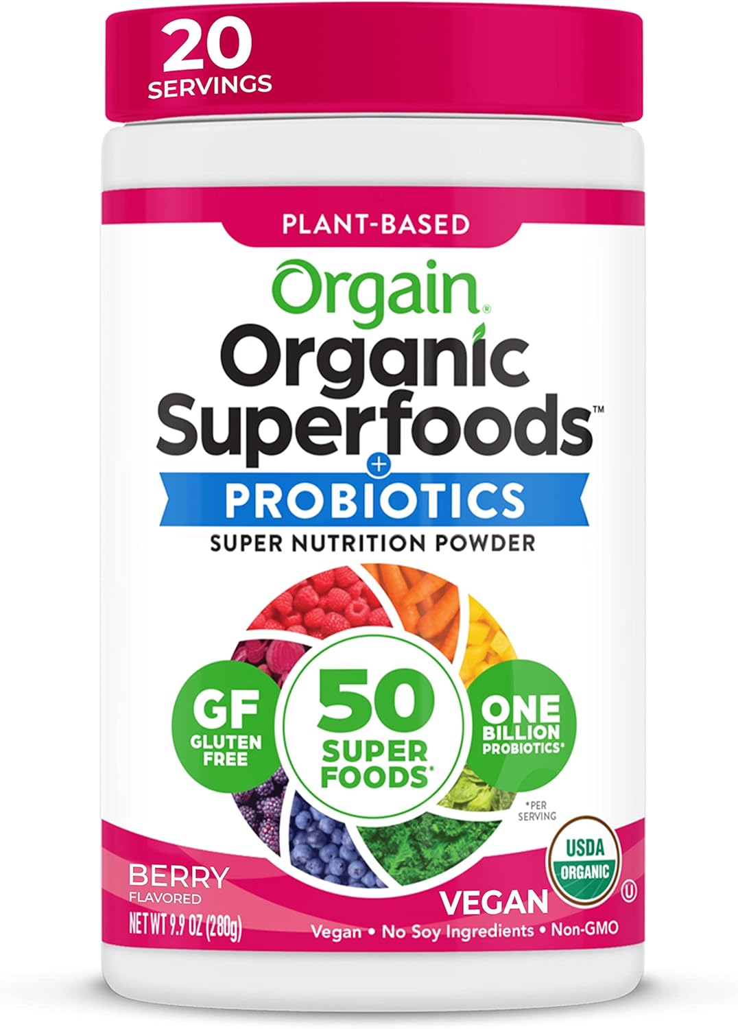 Orgain Organic Green Superfoods Powder, Original - Antioxidants, 1 Billion Probiotics, Vegan, Dairy Free, Gluten Free, Kosher, Non-GMO, 0.62 Pound (Packaging May Vary) : Health & Household