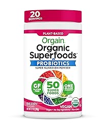 Orgain Organic Green Superfoods Powder, Berry - Antioxidants, 1 Billion Probiotics, Vegan, Dairy Free, Gluten Free, Kosher, Non-GMO, 0.62 Pound (Packaging May Vary)