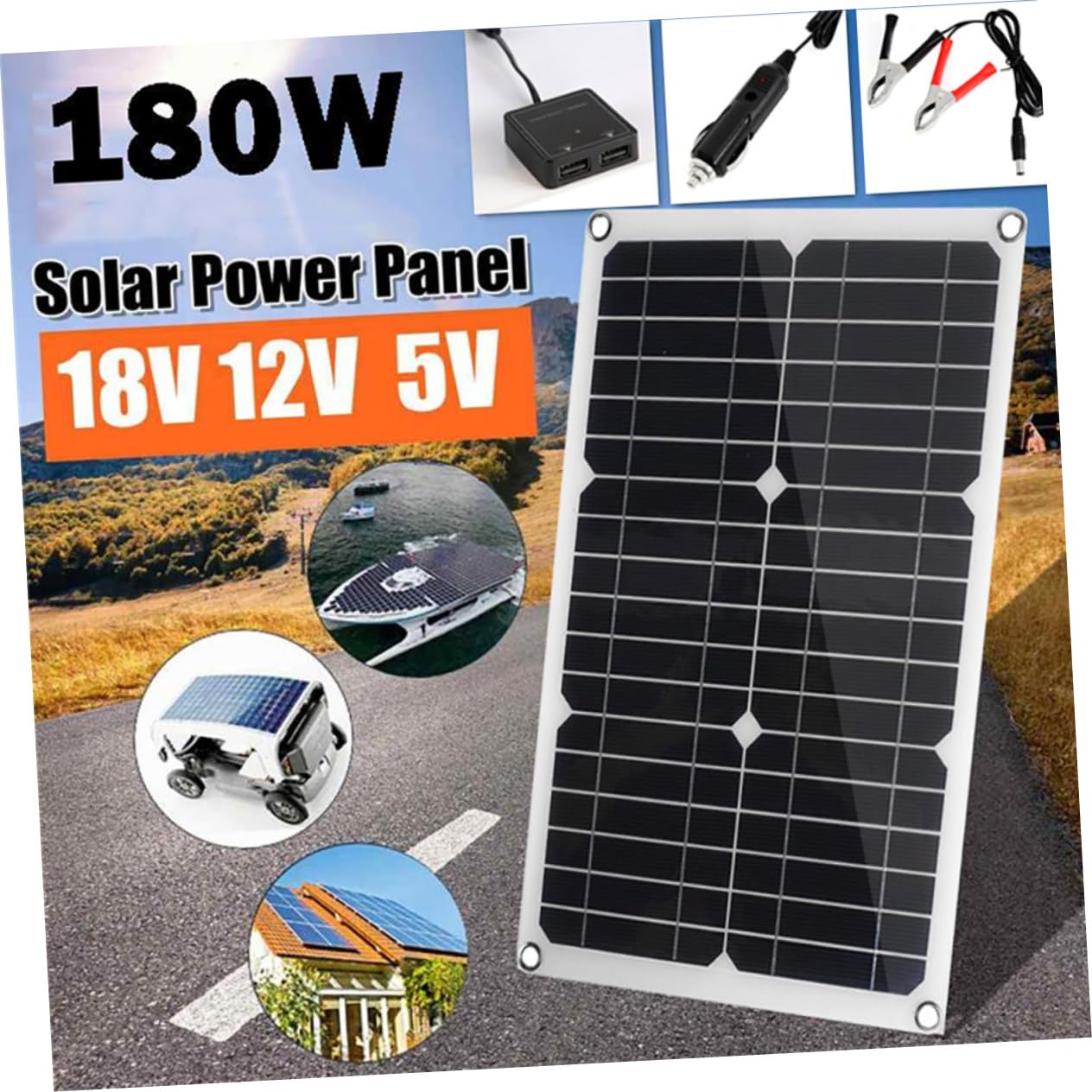 Panneau Solaire Portable 20w 18v avec Clip Batterie, Léger et Polyvalent pour Applications Extérieures et Automobiles