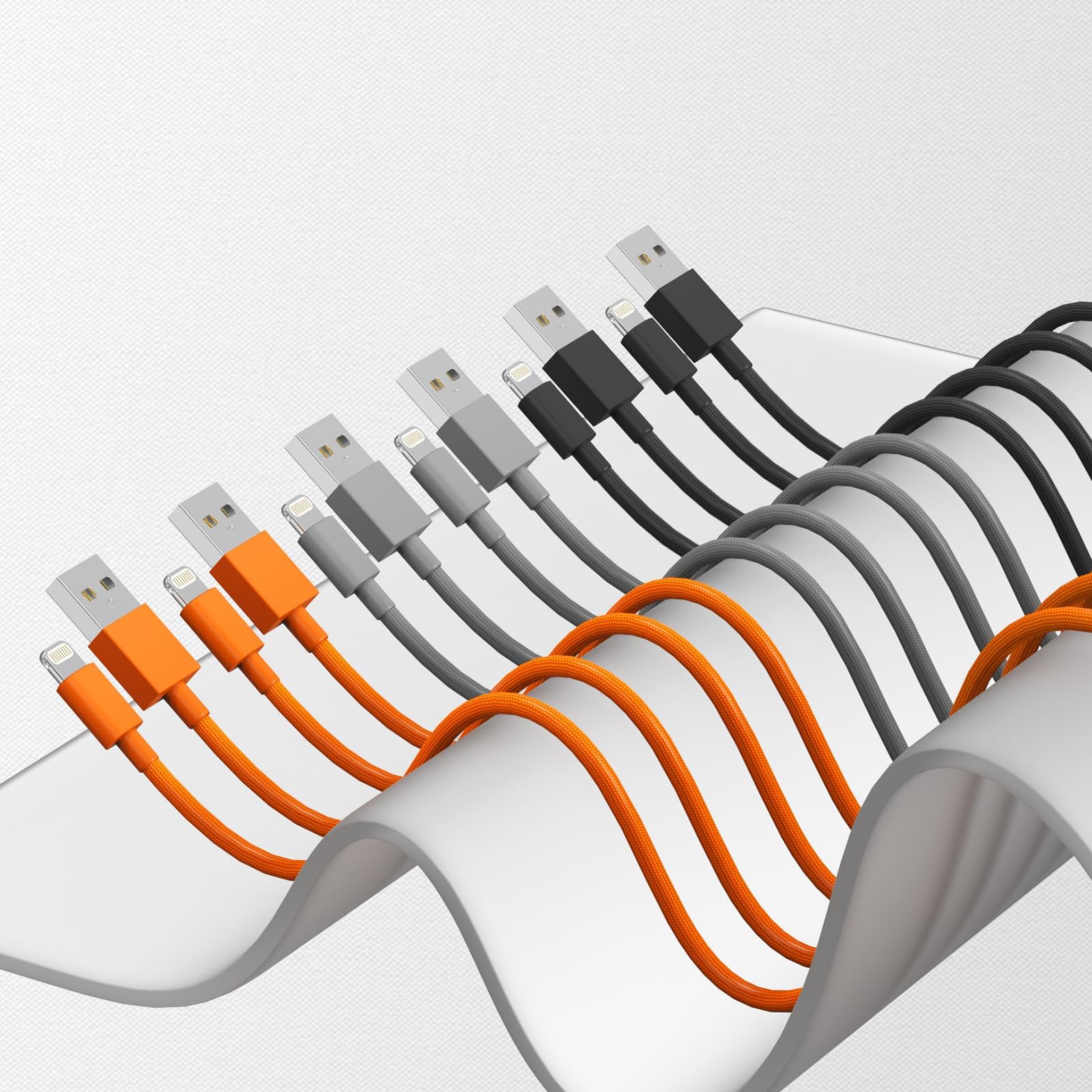 QIRUOZ Lightning Cable 6-Pack [Apple MFi Certified] iPhone Charger Set - 3/6/10 FT Braided Nylon Fast Charging Cords for iPhone 14/13/12/11/X/8/7/Plus/Pro/Max, iPad, iPod (Black/Gray/Orange)