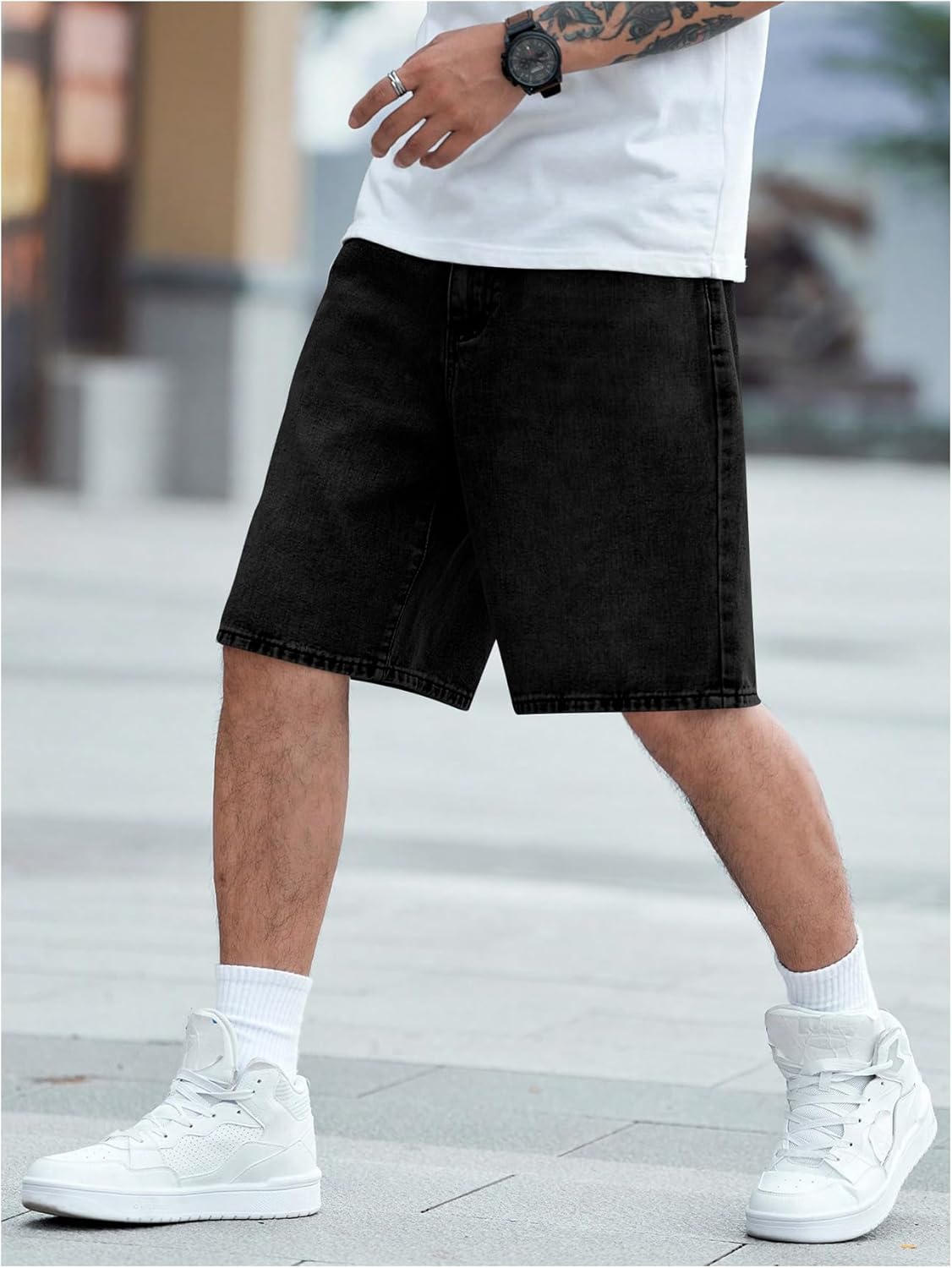 Verdusa Men's Jorts Baggy Jean Shorts Mid Waist Vintage Summer Denim Shorts - Image 4