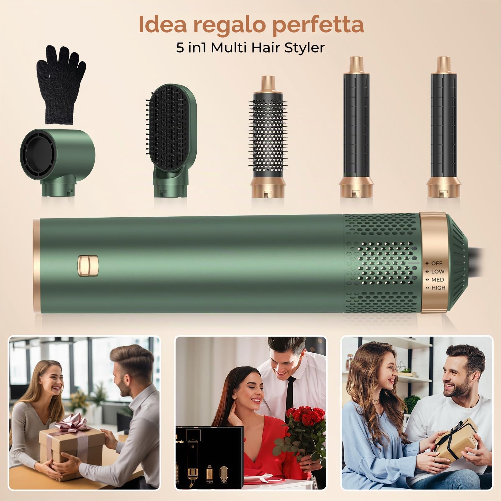 MogaWave Airbrush 5 in 1 Air Styler Pro Hair styler con 1000W Spazzola Asciugacapelli, Spazzola Phon per Capelli, Spazzola Aria Calda, Phon Arricciacapelli ad aria, Asciugacapelli Spazzola