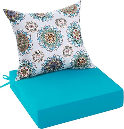 Cojines de exterior para muebles de patio, cojines de asiento para exteriores de 24 x 24 pulgadas con funda extraíble impermeable resistente a la