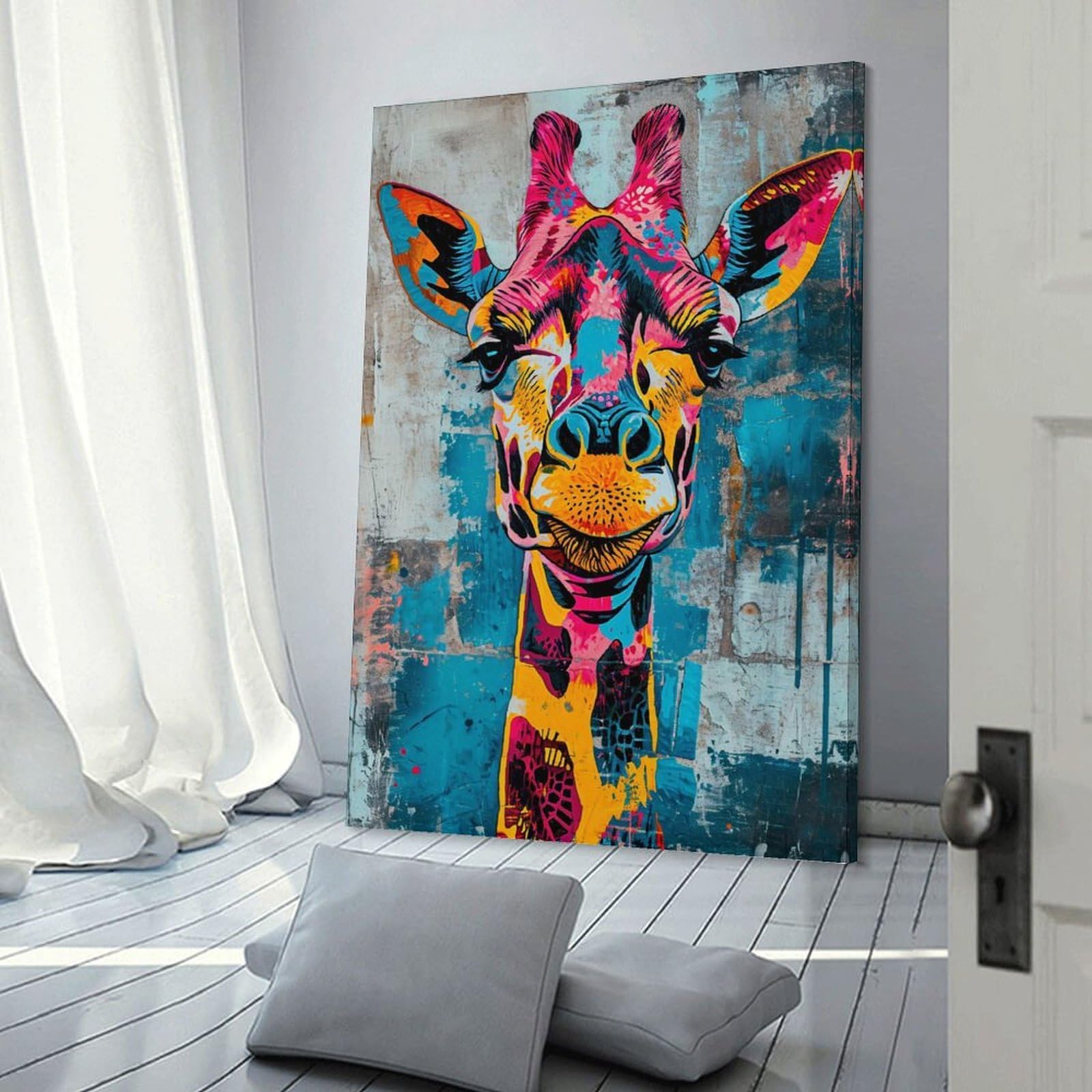 Junmoney Expressive Giraffe Canvas Wall Picture 20x30inch(50x75cm), for Living Room, Bedroom Or Apartment Walls, Modern Wall Decor for Cosy Interiors