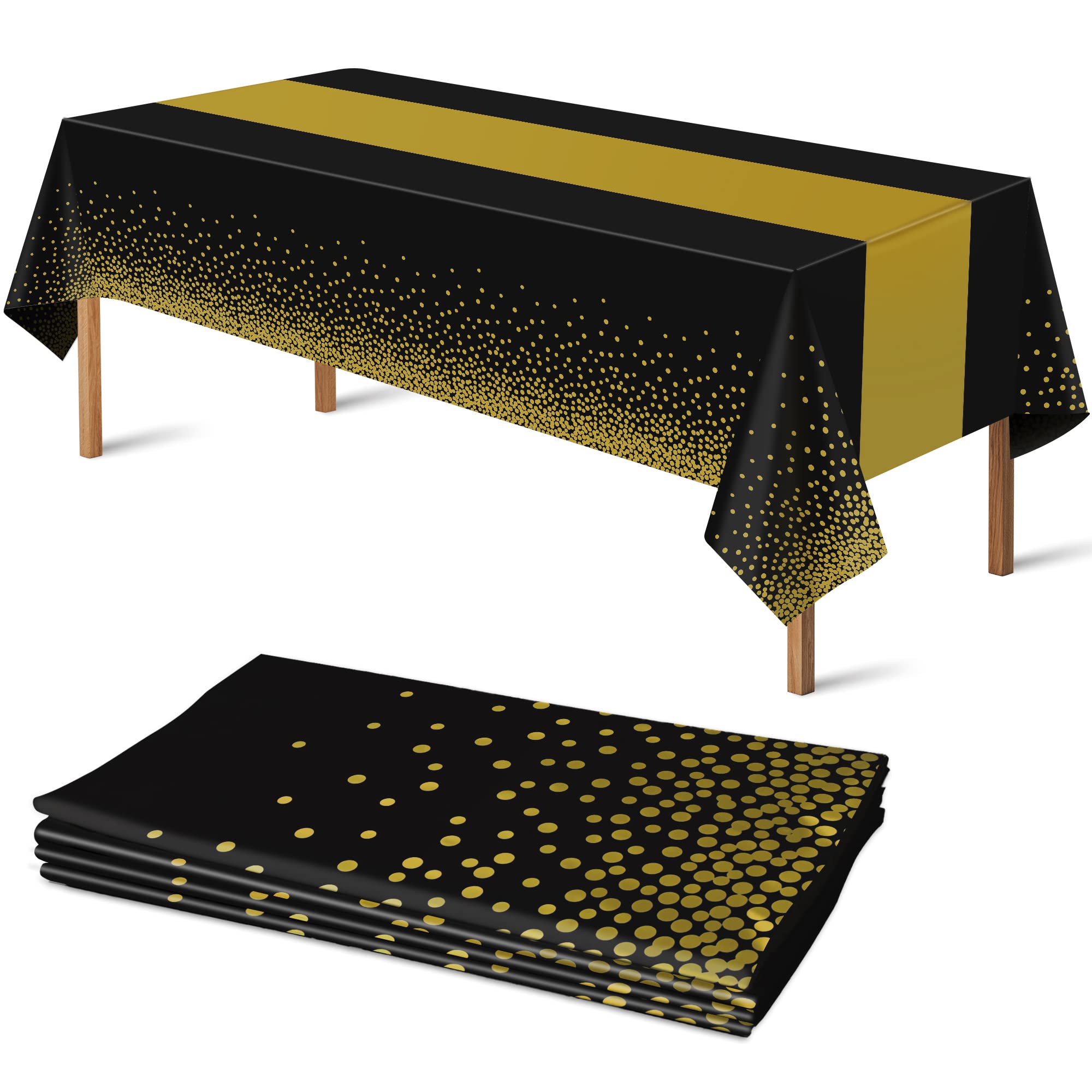 OHOME New Years Decorations 2026-4 Pack Disposable Plastic Table Cloths,Black and Gold Table Covers for 50th Birthday Retirement Graduation Decorations Backdrop | New Years Eve Party Supplies Favors