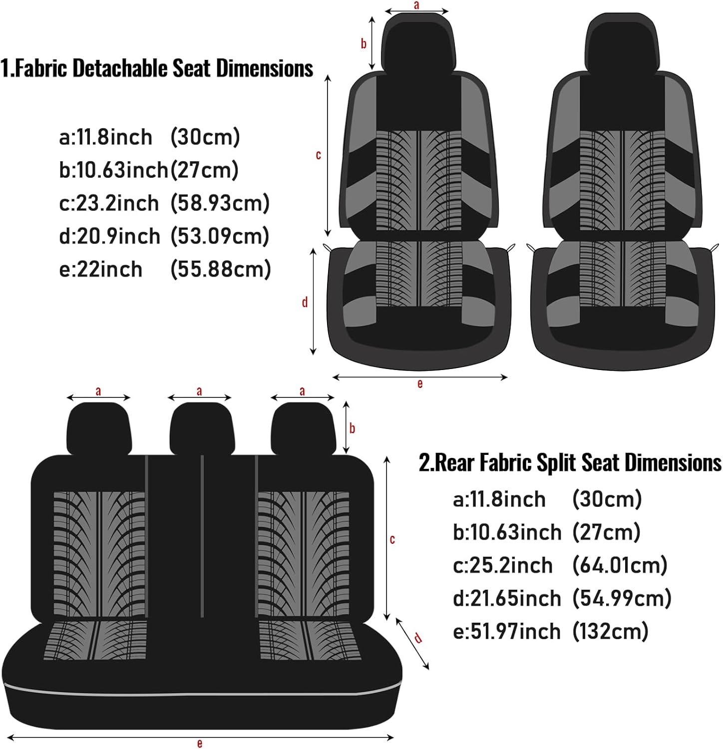 AUTOYOUTH Blue Car Seat Covers Full Set, 3D Tyre Embossed Front Bucket & Split Rear Bench Covers, Airbag Compatible, Quick Setup Universal Fit for Car, SUV, Seat Protectors (9pcs) - Image 9