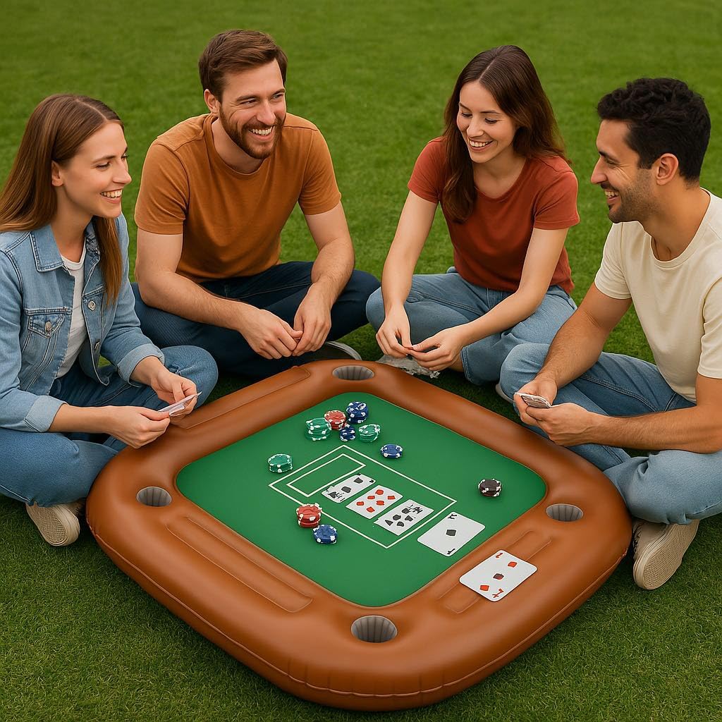 Floating Pool Game Table Double-Sided Design Poker-Style Top Drink Snack Tray, Durable PVC 39.3” for Pool Party Hot Tub Beach Gathering