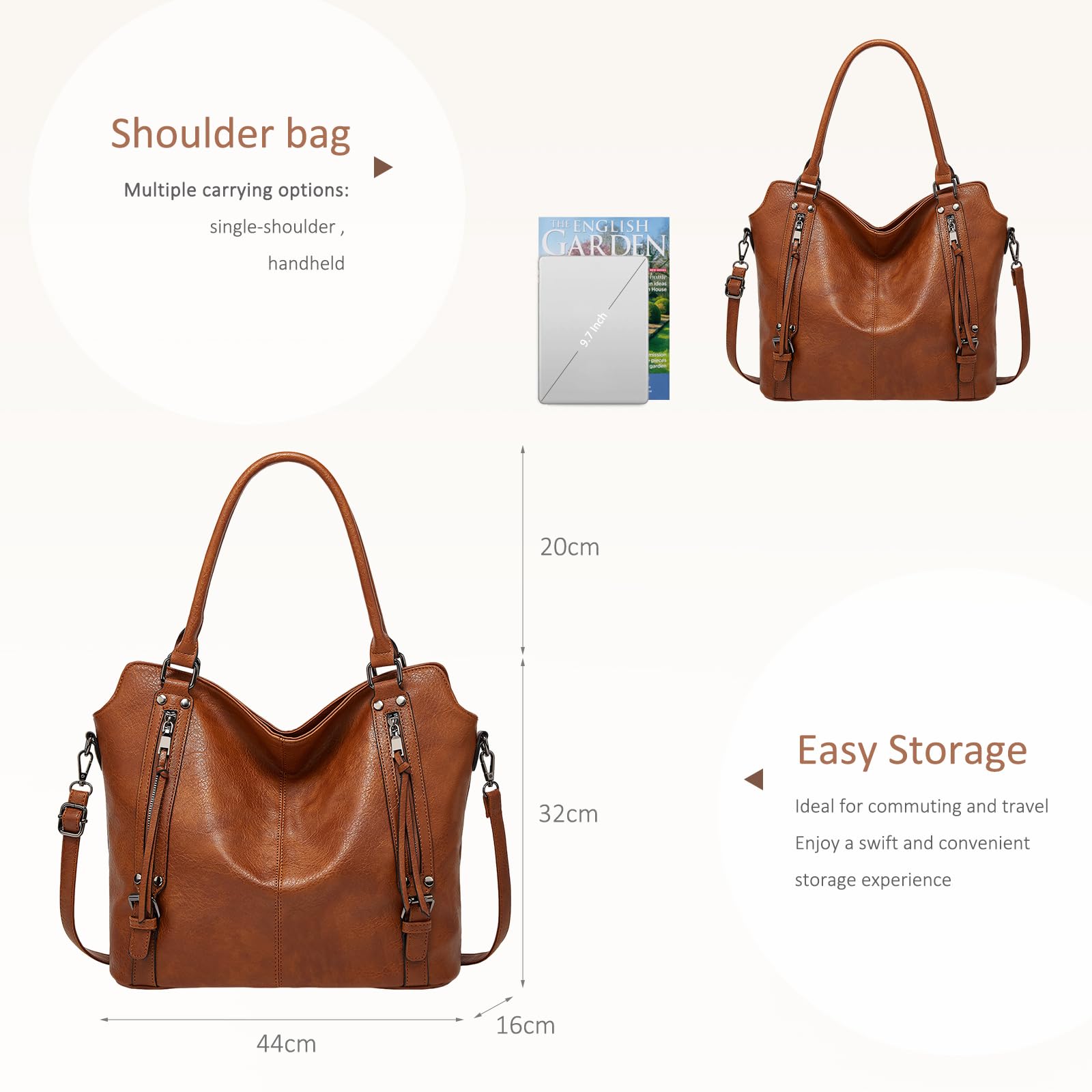 NICOLE & DORIS Bolsos de mujer Bolsos bandolera con estilo Bolso Hobo de gran capacidad Bolso de Mano con asa superior de cuero de PU
