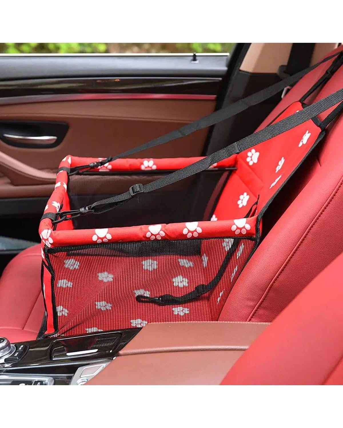 Hundesitze für Autos, Hundeautositz Hund Belüftet for Sitz Zwinger Haustier Auto Booster for Reisebox Mit Leine Hundesitz(Red)