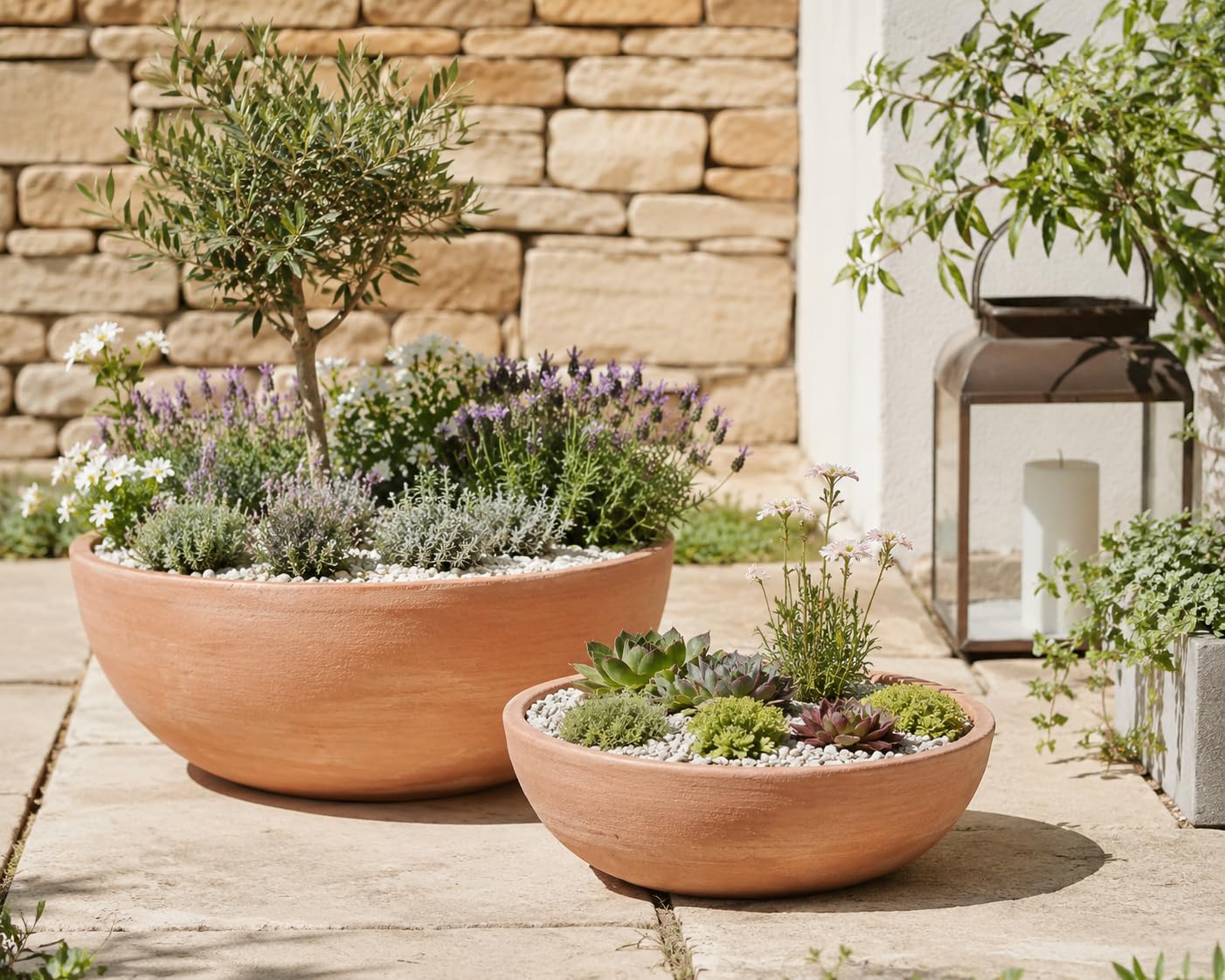 Palatina Werkstatt Pot de fleurs moderne en terre cuite – Bac à plantes rond de 29 cm ou Ø 50 cm – Pot de fleurs décoratif pour terrasse, jardin, balcon et salon (50 cm de diamètre)