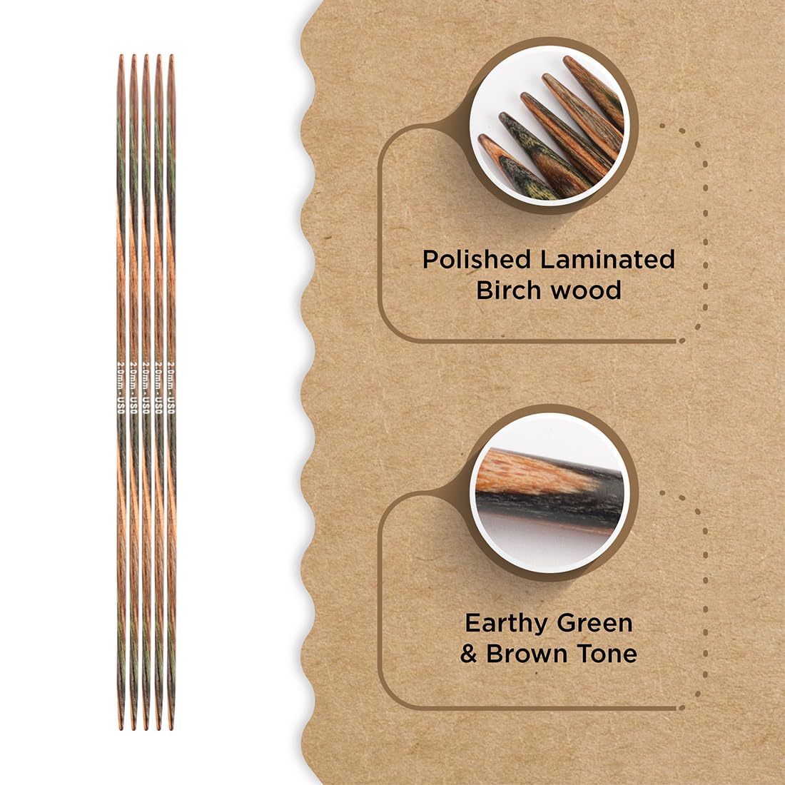 Knitter's Pride Terra Double-Pointed Needle 15 cm 2.00 mm - 1 piece, Green/Brown, 2.00mm - Image 2