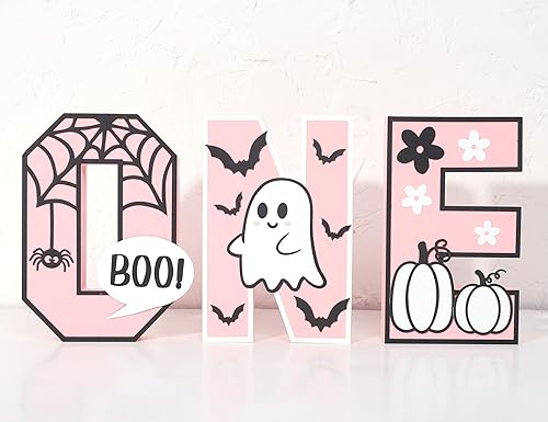 Miniatura 1 de Letrero de madera de Halloween One  Decoración de mesa de centro de mesa de madera rosa de Halloween, decoraciones de Halloween para interiores, una