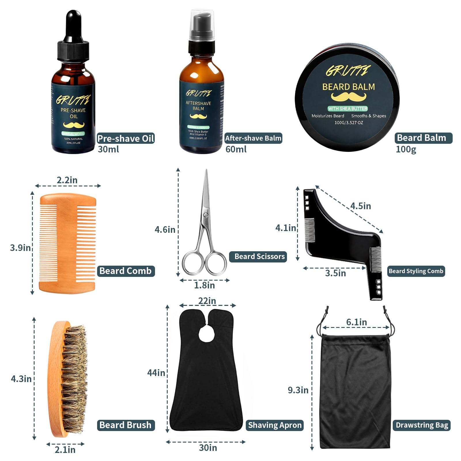 Kit de cuidado de barba para hombre con Aceite previo al afeitado, bálsamo de barba, crema después del afeitado, cepillo de barba, peine, tijeras, peine estilizador, bufanda y bolsa de almacenamiento