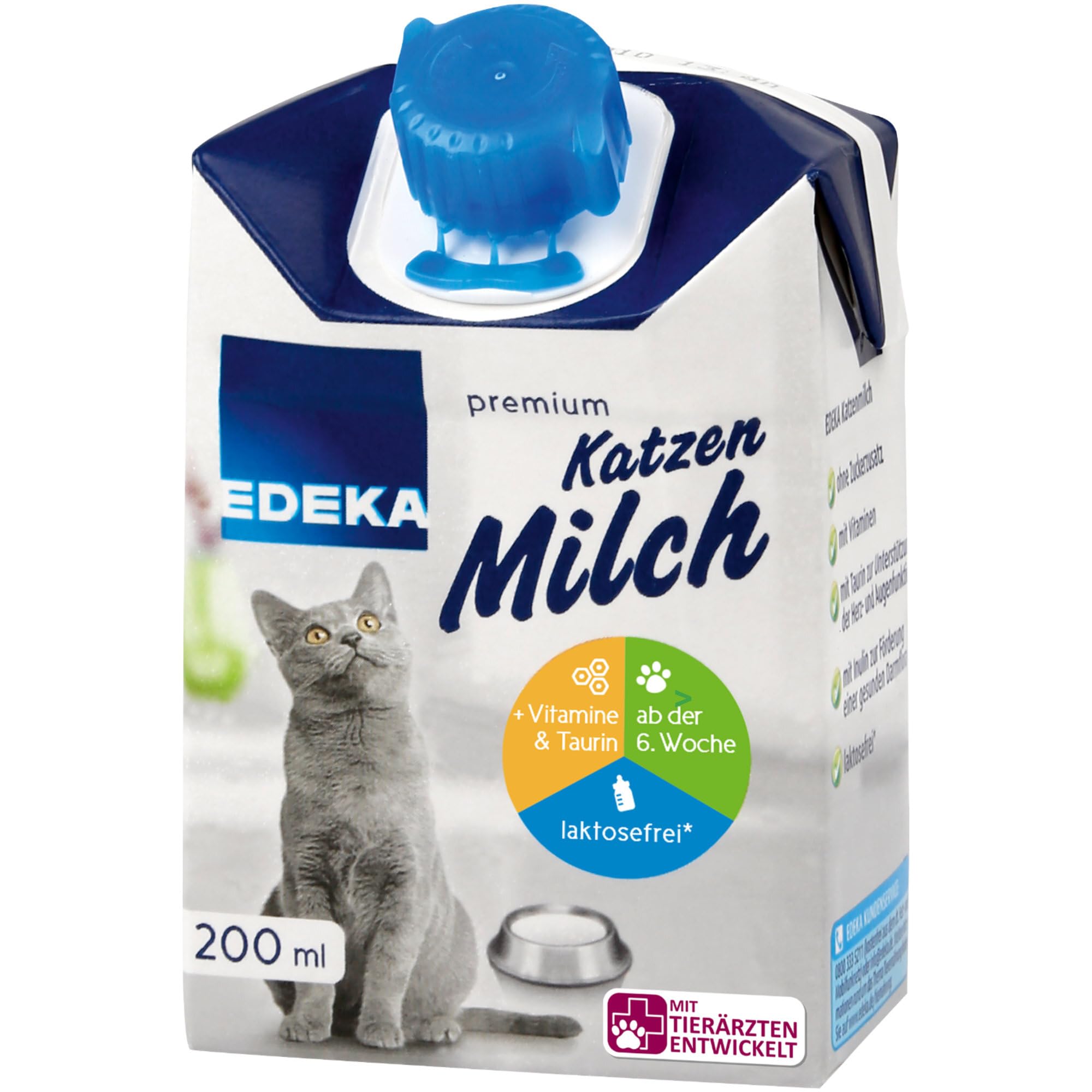 usy Bundle für Edeka Premium Katzenmilch laktosefrei mit Inulin, Vitaminen und Taurin ab der 6 Woche 3er Pack (3x200ml Packung) + usy Block