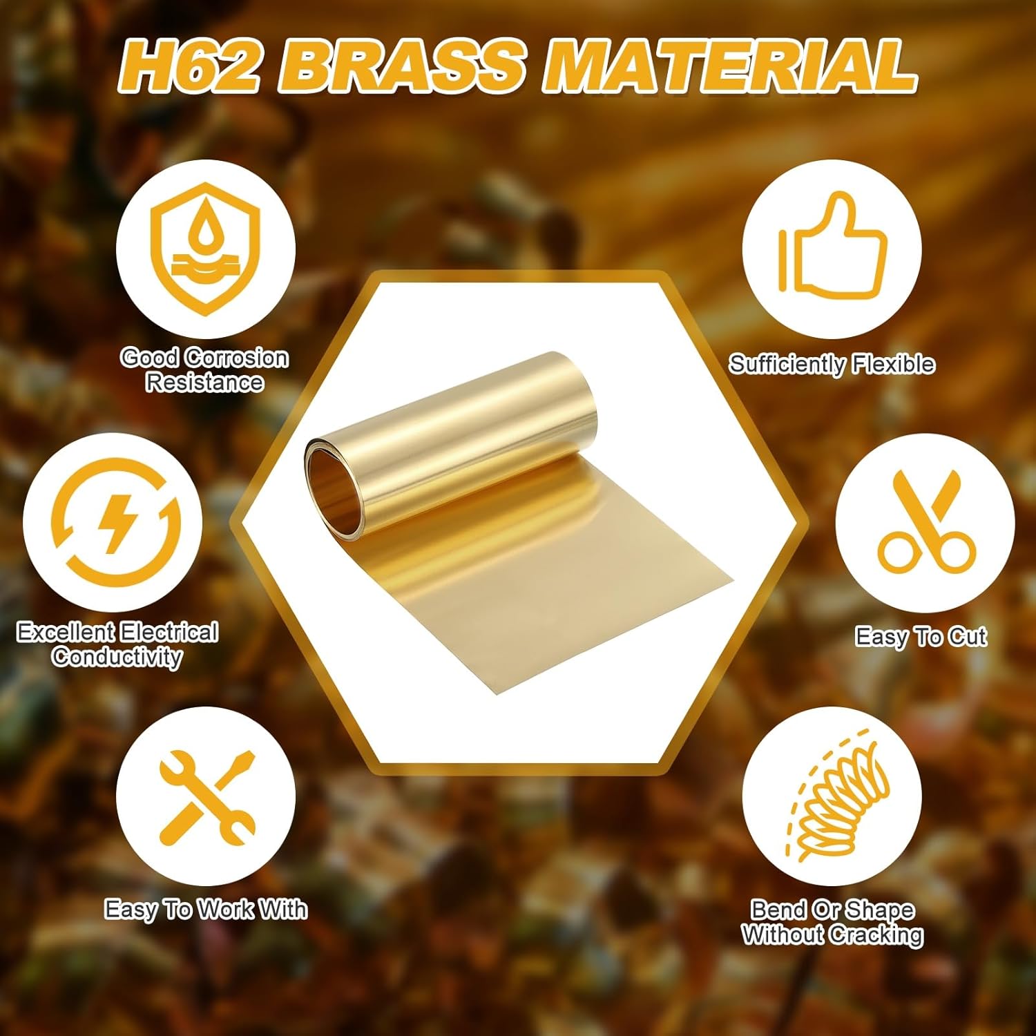 MECCANIXITY Metal Brass Sheet Roll, 0.0004"x3.94"x39.4"(0.01x100x1000mm) H62 Brass Strip Foil Plate Roll Metal Thin Sheet with Protective Glove for DIY Craft Making Electrical Repair, Gold