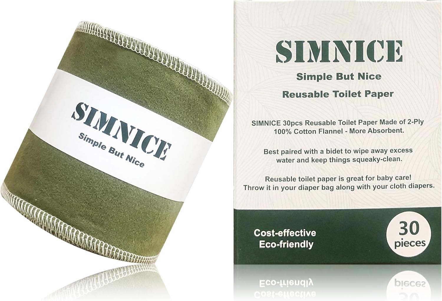Simnice Reusable Toilet Paper Washable — 30 Pack Absorbent