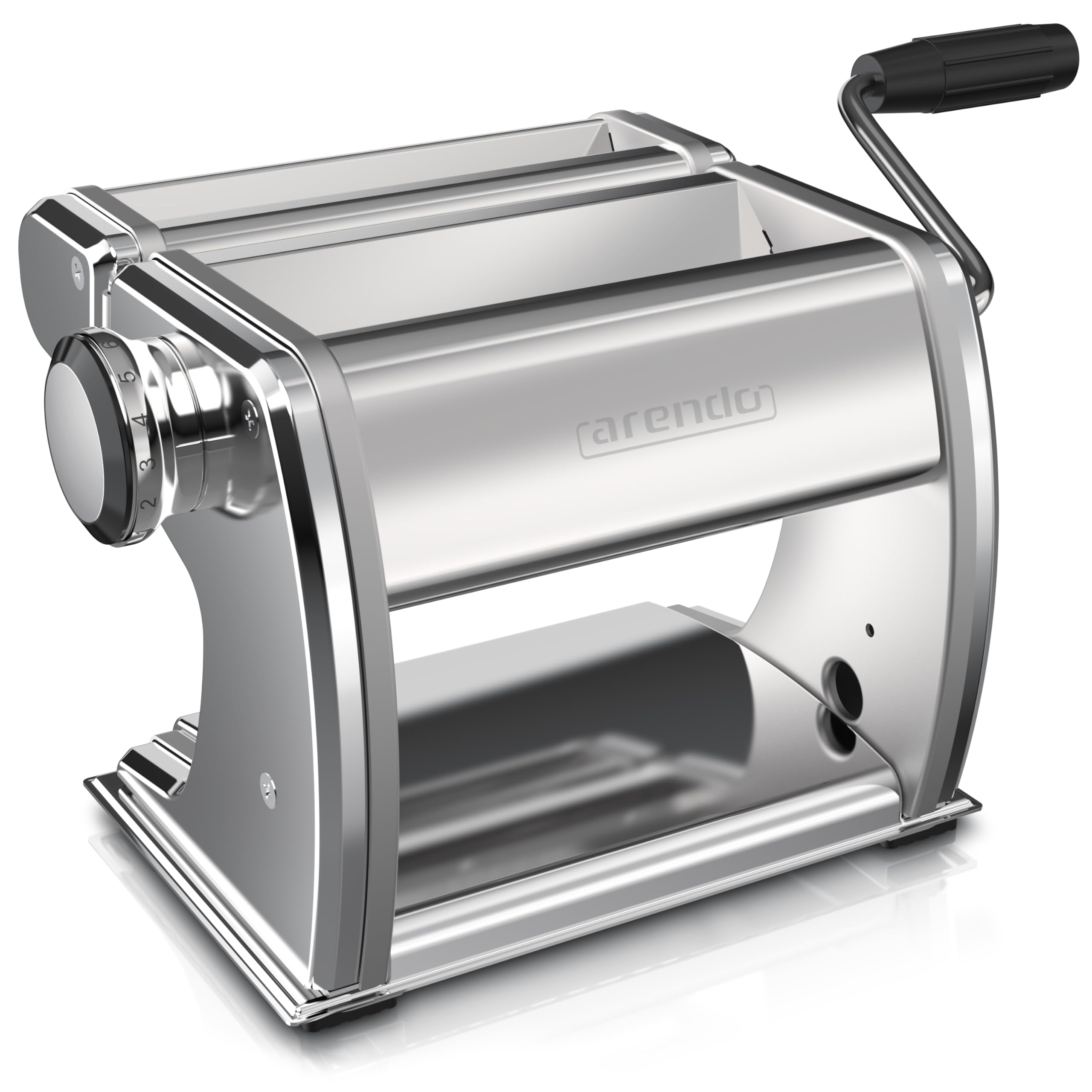 Arendo - Nudelmaschine Pasta Maker – Edelstahl – Nudelpresse – 7 einstellbare Stärken - manuell - Duplexvorsatz für Tagliolini Spaghetti Fettuccine Tagliatelle 2mm und 6 mm - Silber