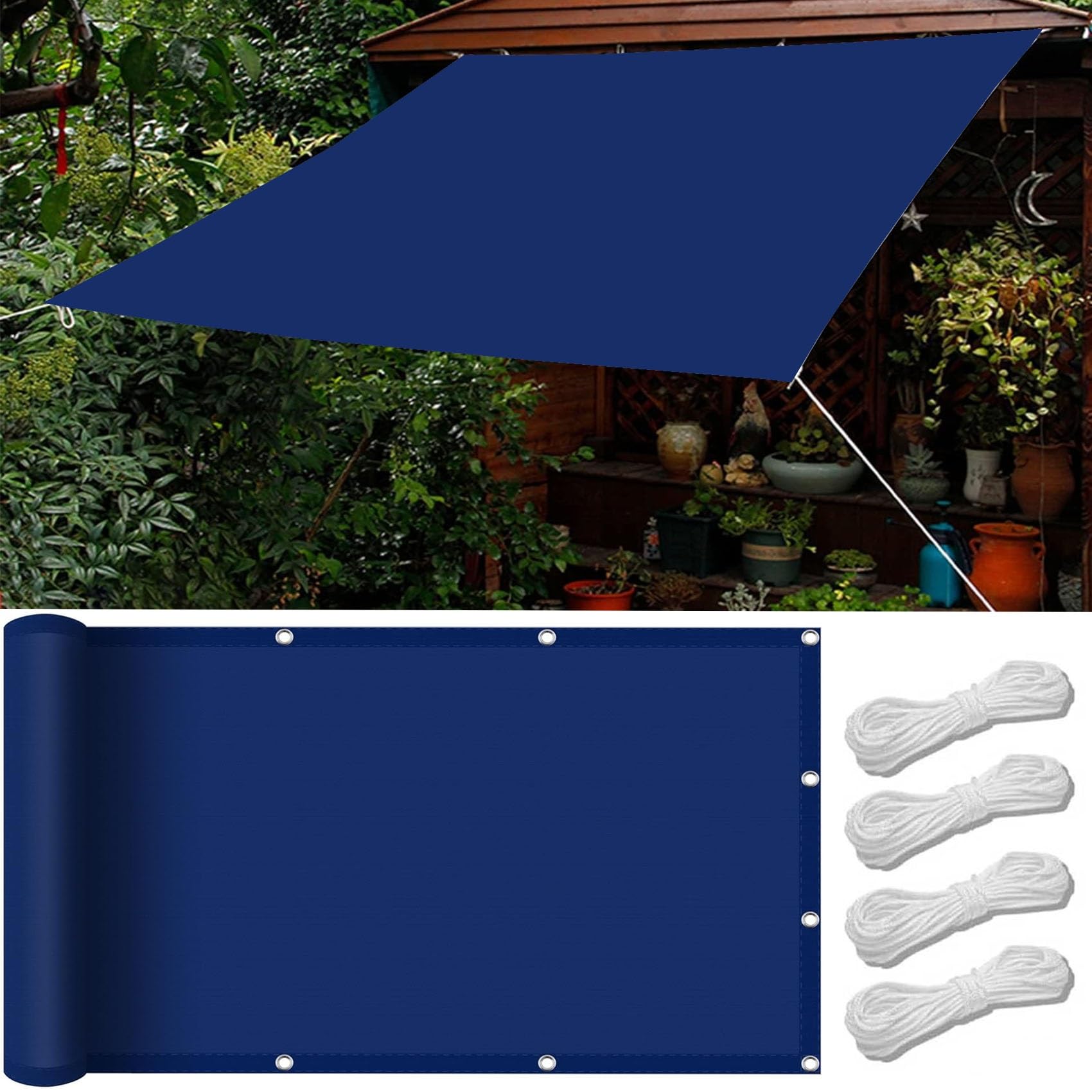 KLGFBDC Dark Blue Sun Sail Canopy 6x9m Water Repellent Windproof UV Protection Awning with Eyelets for Garden Patio Camping Outdoor Sunshade & Shelter