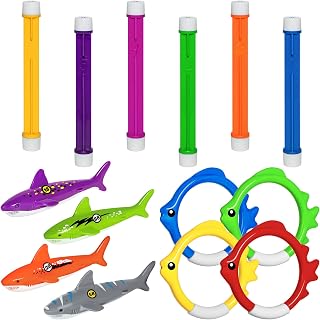 14 Pcs Pool Toys for Kids Ages 4-8, Diving Toys with Diving Rings, Pool Shark Torpedo Bandits, Summer Underwater Pool Toys Gift Set for Kids Learning Training Swimming